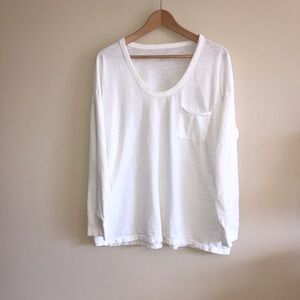 Aerie oversized distressed long sleeved voop T-shirt, size large, white